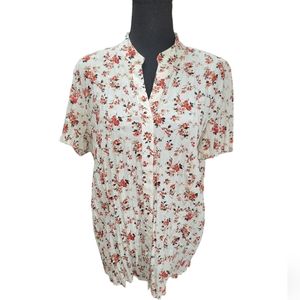 Como by Fred David pleated floral blouse mandarin collar xl